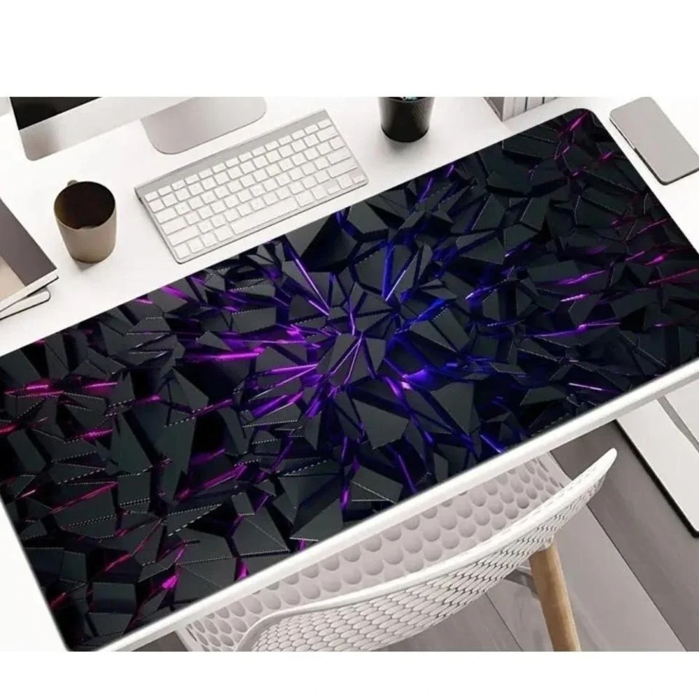 Large Gaming Mouse Pad Desk Mat RGB LED Black Geometric‎ Crystal Purple Blue